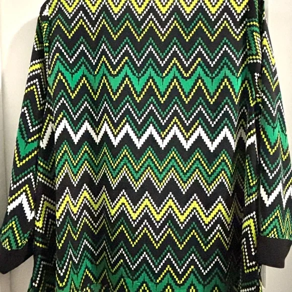 NWT*Catherines Chevron Button Down Blouse - Black, Green, Yellow, White - Picture 7 of 7